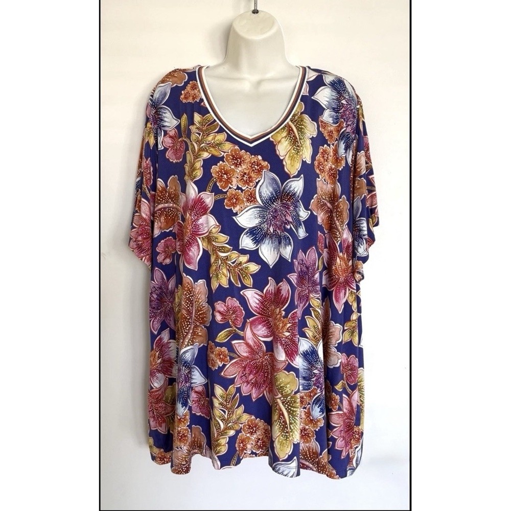 Johnny Was Janie Favorite Swing Tee T-Shirt Short Sleeve V-Neck 3X Floral Multi